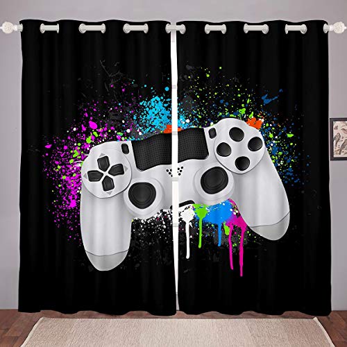 Tbrand Gamepad Vorhänge Jungen Gamer Fenstervorhang 260x140cm Weißes Videospiel Gamepad Blickdichte Vorhänge Für Kinder Schlafzimmer Dekor Bunte Krawattenfarbe Modern Game Controller von Tbrand