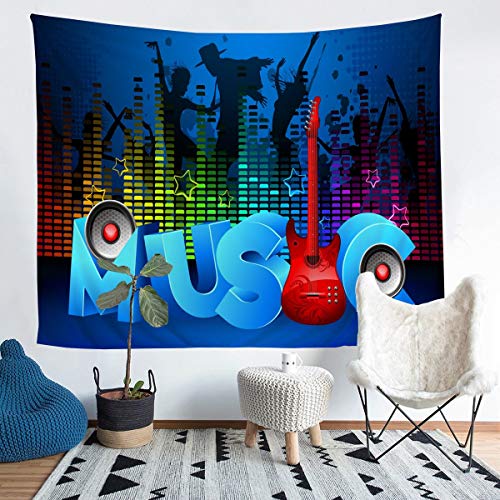 Tbrand Gitarre Wandbehang Galaxis Musical Theme Wandteppich 130x150cm für Kinder Jungen Mädchen Gitarreninstrumente Tapisserie Luxusblau Wandkunst Raumdekoration von Tbrand