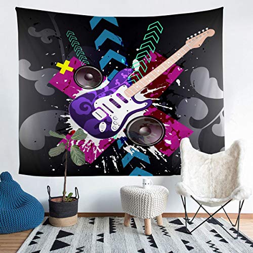 Tbrand Gitarre Wandteppich 148x200cm Musik Gitarre Wandbehang Rockmusik Thema Tapisserie Musikinstrumente Hip Hop Dekor Tapestry Wandkunst Dekorativ von Tbrand