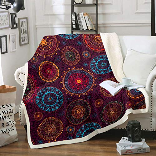 Tbrand Hippie Mandala Kuscheldecke 150x200cm Boho Mandala Wohndecke für Jugendliche Bunte böhmische Decke Dekorative exotische Blumen Bedruckte Raumdekoration von Tbrand