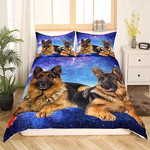 Tbrand Hund Galaxie Bettbezug Set 3D Deutscher Schäferhund Hundedruck Bettwäsche Set 135x200cm Chic Blau Lila Sternenhimmel Betten Set Für Jungen Mädchen Nettes Haustier Welpe Tiermuster Weich von Tbrand