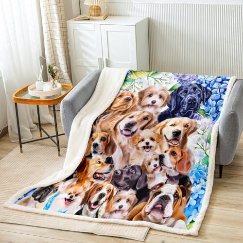 Tbrand Hund Kuscheldecke 130x150cm Kinder Süße Cartoon Mops Hunde Wohndecke Haustier Welpe Tier Design Flanell Fleecedecke Verschiedene Welpen Bulldogge Muster Decke für Schlafsofa Couch von Tbrand