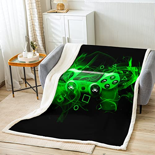 Tbrand Jugend Gamepad Kuscheldecke Kinder Gamer Decke 150x200cm für Jungen Mädchen Spiel Controller Wohndecke Moderne Spielekonsole Geometrie Grün Schwarz von Tbrand