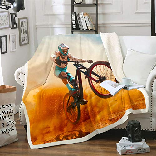 Tbrand Jungen Fahrradfahrer Kuscheldecke für Bett Sohn Männer Mountainbike Muster Wohndecke 150x200cm Extremsport Thema Flanell Fleecedecke Raumdekor Cool Stil Decke von Tbrand