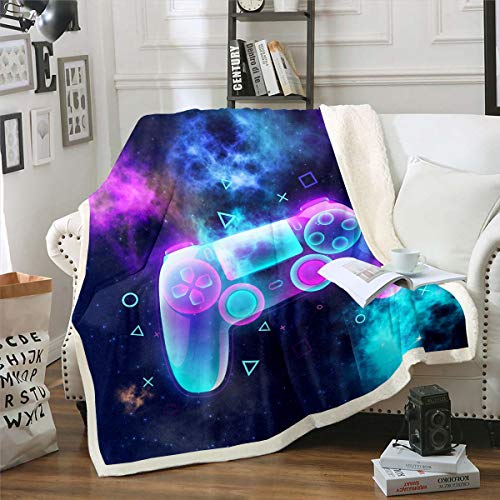 Tbrand Jungen Gamepad Decke Videospiel Wohndecke für Kinder Modern Gamer Controller Kuscheldecke 130x150cm Galaxis Geometrisch Drucken Dekor für Couch Flanell Fleecedecke von Tbrand