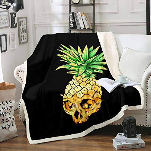 Tbrand Karikatur Ananas Kuscheldecke Niedlicher Schädel Ananas Wohndecke für Jungen Mädchen Tropisch Fruit Drucken Decke 130x150cm Botanisch Dekor für Sofa von Tbrand