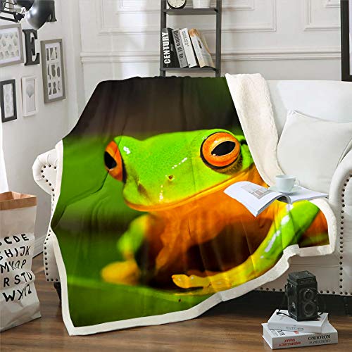 Tbrand Karikatur Frosch Muster Desisn Kuscheldecke 150x200cm Frosch Thema Decke 3D Tierdruck Decke für Kinder Mikrofaser Grün Wohndecke von Tbrand