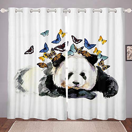 Tbrand Karikatur Panda Fenstervorhang 175x140cm Netter Panda Vorhänge Buntes Schmetterlingstiermuster Blickdichte Vorhänge Zoo Natur Unter dem Vorhänge Dekorativ von Tbrand