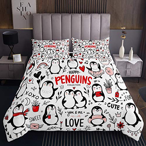 Tbrand Karikatur Pinguin Tagesdecke Mädchen Nettes Polartier Bettüberwurf Schöne Pinguine Steppdecke 220x240cm für Kinder Lustige Wildtiere Wohndecke von Tbrand