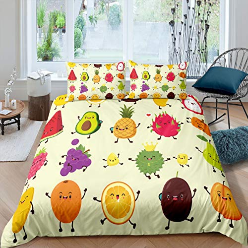 Tbrand Kinder Bettwäsche Set 135x200cm Süße Ananas Avocado Betten Set für Jungen Mädchen Karikatur Fruchtmuster Bettbezug Set Schöne Tropische frische Wassermelone von Tbrand