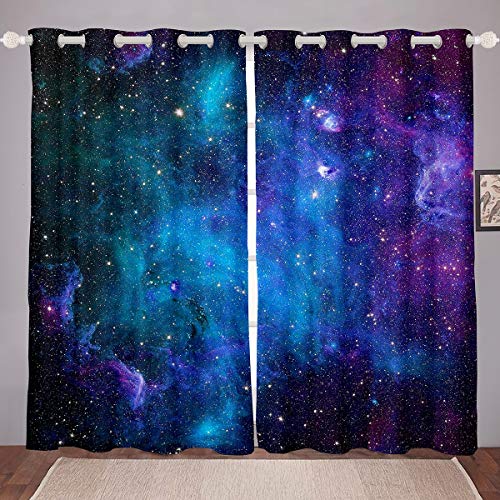 Tbrand Kinder Blickdichte Vorhänge Galaxie Sternenhimmel Vorhänge für Jungen Mädchen Weich Atmungsaktiv Microfaser 260x140cm Fenstervorhang Lila Blau von Tbrand