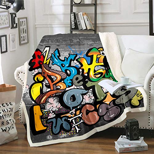 Tbrand Kinder Graffiti Mauer Decke Straßenkunst Design Flanell Fleecedecke Weiche Mikrofaser Hiphop Stil Kuscheldecke Decke Couchdecke 220x240cm von Tbrand
