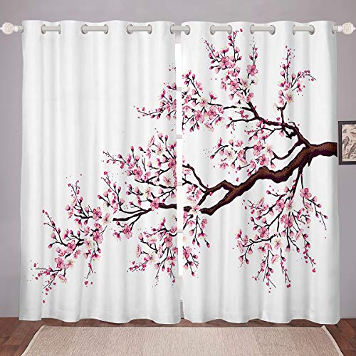 Tbrand Kirschblüten Vorhänge Blickdichte Vorhänge japanischen Stil für Kinder Schick Rosa Blumen Flowers Fenstervorhang 183x117cm Äste Raumdekor von Tbrand