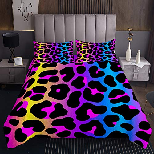 Tbrand Leopard unter dem Motto für Kinder Einfacher moderner Geparddruck Tagesdecke 220x240cm Ative Abstrakte Kunst Buntes Steppdecke Schwarz Blau Lila Bettüberwurf von Tbrand