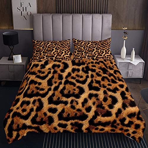 Tbrand Leopardenmuster Tagesdecke 240x260cm Schwarzer Leopard Steppdecke für Kinder Jungen Mädchen Sexy Brown Softest Bettüberwurf Schwarz Kuscheldecke Bunte Gesteppte Decke Schwarz Ultra weich 4St von Tbrand