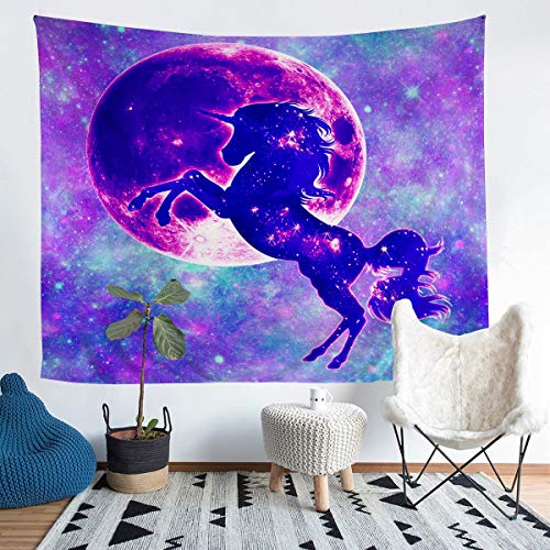 Tbrand Mädchen Einhorn Wandtuch Girly verträumtes Pferd Wandteppich Für Kinder Tochter Lila Blau Galaxie Wandbehang 130x150cm Luxus Sternenhimmel Dekor von Tbrand