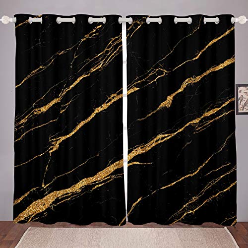 Tbrand Marmor gedruckt Fenstervorhang 137x117cm Schwarz Golden Marmor Blickdichte Vorhänge Schick Modern Marble Design Vorhänge für Kinder Frauen Männer Abstrakte Kunst von Tbrand