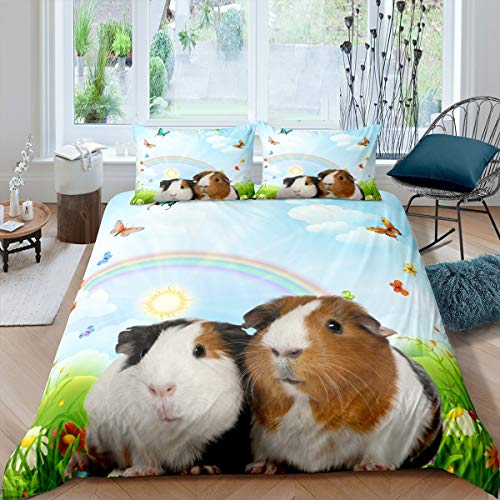 Tbrand Meerschweinchen Bettwäsche Set 135x200cm Nettes Meerschweinchen Eltern Kind Muster Bettbezug Set Natur Regenbogen Schmetterlings Betten Set Tierzweige Mit 1 Kissenbezug von Tbrand