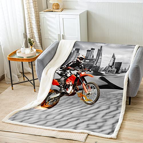 Tbrand Motorrad 3D Print Flanell Fleecedecke Grau Stadt Moto-Cross Kuscheldecke Modern Männer Jungs Microfaser Decke Decke 150x200cm für Sofa Jungen Mädchen Kinder von Tbrand