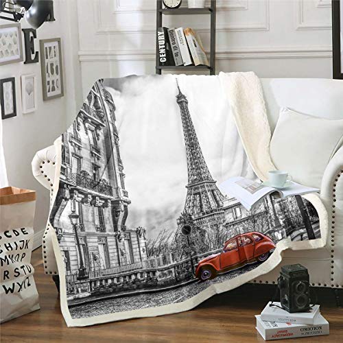 Tbrand Paris Stadt 3D Drucken Kuscheldecke EEiffelturm Flanell Fleecedecke Microfaser Grau Modern City Landschaft Decke Decke 150x200cm für Jungen Mädchen Kinder von Tbrand