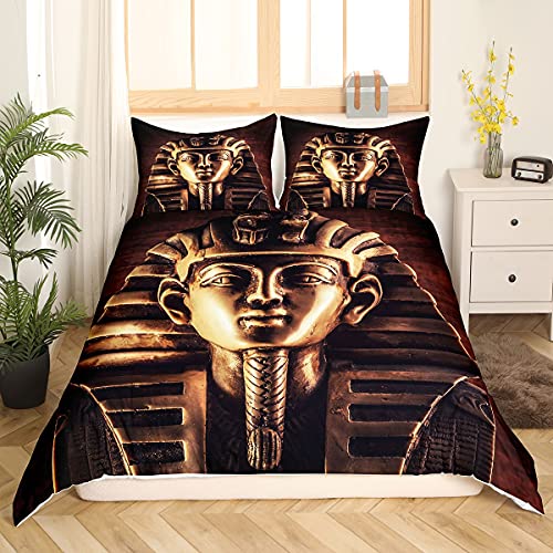 Tbrand Pharao Adult Bettwäsche-Sets 135x200 Pharao Bedruckte Bettdecke Mikrofaser 3D Ancient Egypt Tribe Muster Dekor Bettbezug Ägyptische Pyramiden Bettbezug Weiche hautfreundliche Tagesdecke von Tbrand