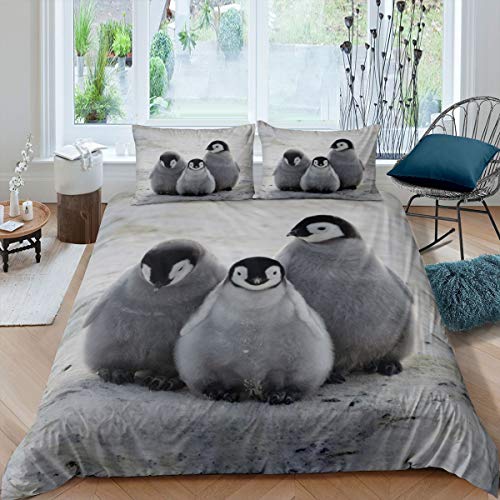 Tbrand Pinguin Bettwäsche Set 135x200cm Karikatur Pinguin Bettbezug Set für Kinder Lustige Niedliche Polare Tier Betten Set Schneeiger Winter Mit 1 Kissenbezug 2St von Tbrand