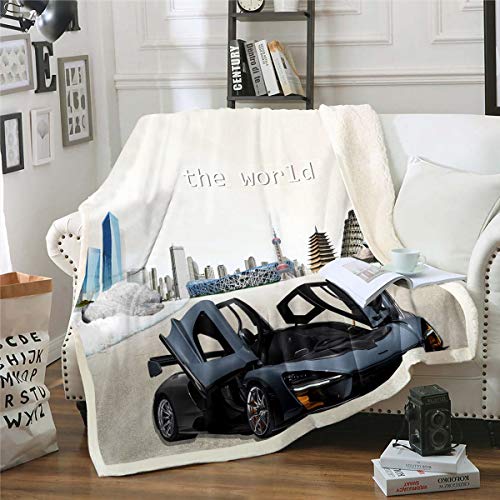 Tbrand Rennwagen Kuscheldecke Rennauto Flanell Fleecedecke Microfaser Himmlische Qualität Modern Decke Decke für Sofa 150x200cm Jungen Kinder Couchdecke von Tbrand