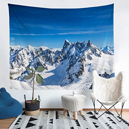 Tbrand Schnee Berg Wandteppich 175x230cm Winter Landschaft Tapisserie für Kinder Frauen Männer Natürliche Landschaft Kunst Wandbehang Atmungsaktiv Blau Weiß Schneeraum Dekor von Tbrand