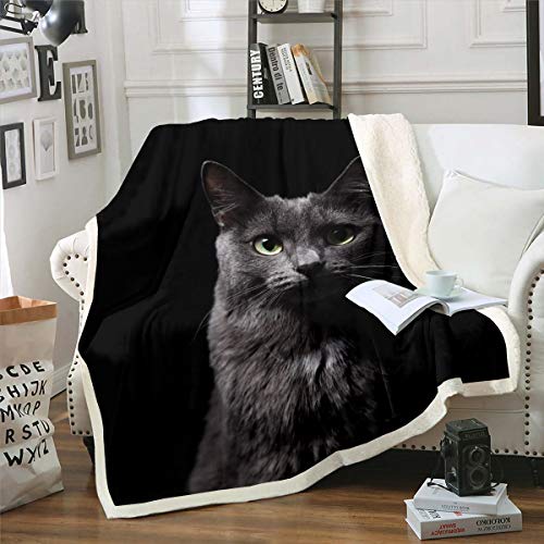 Tbrand Schwarze Katze Wohndecke Kinder Haustier Katze Muster Kuscheldecke Niedlich Kätzchen Druck Decke 150x200cm für Mikrofaser 3D Tier Thema Raumdekor von Tbrand