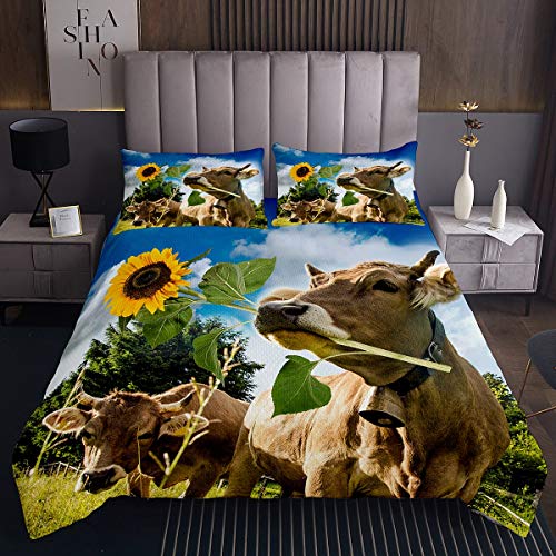 Tbrand Viehdruck Bettüberwurf für Kinder Kleinkind Nutztier Thema Steppdecke Dekorative Sonnenblume Blumendruck Tagesdecke 240x260cm Blütenblüten Muster 3St von Tbrand