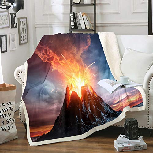 Tbrand Vulkan Flanell Fleecedecke 130x150cm Vulkanausbruch Kuscheldecke Feuerberg Wohndecke für Couch Frauen Männer Schlafzimmer Dekor Naturkatastrophe Thema Decke von Tbrand