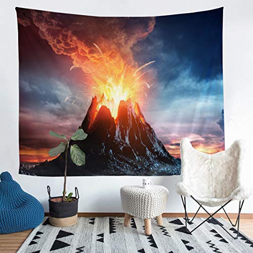 Tbrand Vulkan Wandbehang Vulkanausbruch Wandteppich Feuerberg Tapisserie 148x200cm für Jungen Mädchen Frauen Männer Schlafzimmer Dekor Naturkatastrophe Thema Wandtuch von Tbrand