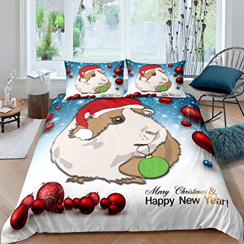 Tbrand Weihnachten Bettwäsche Set 135x200cm Cartoon Meerschweinchen Bedrucktes Bettbezug Set für Kinder Jungen Mädchen Süße Meerschweinchen Betten Set Weihnachtsfest Neujahr Bettwäsche 2St von Tbrand