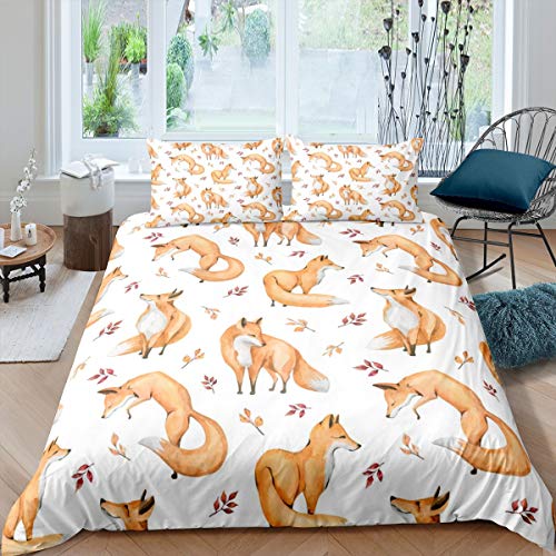 Tbrand Woodland Fuchs Betten Set Orange Fuchses Bettbezug Set für Kinder Jungen Mädchen Karikatur Wald Tier Bettwäsche Set 135x200cm Natur Ultra weich 2St von Tbrand