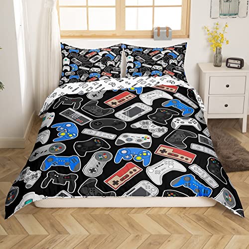 Teens Games Bettwäsche Set 135x200, Gamepad Aktionsschaltflächen Bettbezug für Kinder Jungen Mädchen Jugend Spiele Zimmer, moderne VR Gamer Tröster Cover Player Gaming Tagesdecke, Schwarz Blau Grau von Tbrand