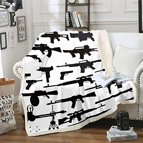 Waffen Wohndecke Criminal Rifle Shotgun Decke 150x200cm für Kinder Jungen Teenager 3D Waffen Drucken Kuscheldecke Alt und Modern Atmungsaktive Ultra weich von Tbrand