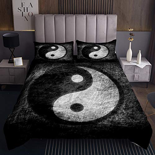 Yin Yang Bettüberwurf für Mädchen Jungen Boho Trippy Psychedelische Kunst Steppdecke Klatschmuster Tagesdecke 240x260cm Traditionelles Ying Yang Thema 3St von Tbrand