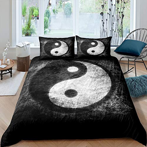 Yin Yang Bettwäsche Set 135x200cm für Mädchen Boho Trippy Psychedelic Kunst Betten Set Klatschmuster Bettbezug Set Traditionelles Ying Yang Thema 2St von Tbrand