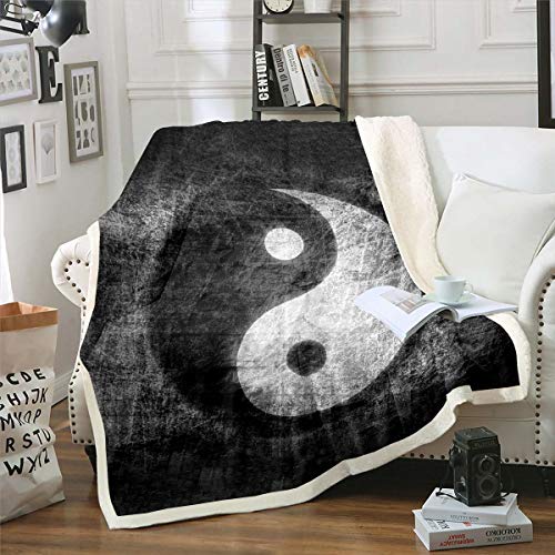 Yin Yang Kuscheldecke für Mädchen Jungen Boho Trippy Psychedelische Kunst Wohndecke Klatschmuster Decke 220x240cm Traditionelles Ying Yang Thema für Sofa von Tbrand