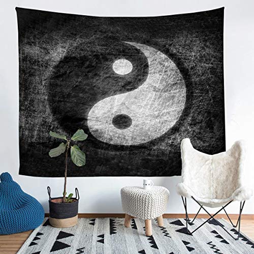 Yin Yang Tapisserie für Mädchen Jungen Boho Trippy Psychedelische Kunst Wandbehang Klatschmuster Wandteppich 148x200cm Traditionelles Ying Yang Thema von Tbrand