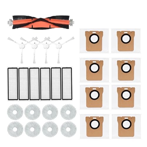 Kompatibel mit Xiaomi Robot Vacuum X10 X10 Plus B101GL Ersatzteile Zubehör Hauptseitenbürste Hepa-Filter Staubbeutel Lappen Moppständer Staubbox(27PCS 1B4S6F8M8D) von Tbrov