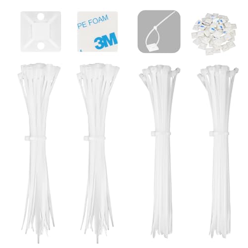 200 Stück Kabelbinder Set(400 mm x 4,8 mm) 100 Stück wiederverwendbare Nylon Kabelbinder 100 Stück nicht wiederverwendbare Nylon Kabelbinder mit Basishalter für Kabelmanagement, Gartenarbeit, im Büro von Tccbac