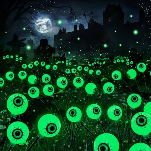 2 Stück Halloween Deko Licht Outdoor, 6 LED Augapfel Halloween LED Lichter, Solar Gartenlichter, Hallo-ween Dekoration, Hallo-ween Deko für Vorgarten Terrasse Rasen Garten Partydekor (Grün) von Tccydm