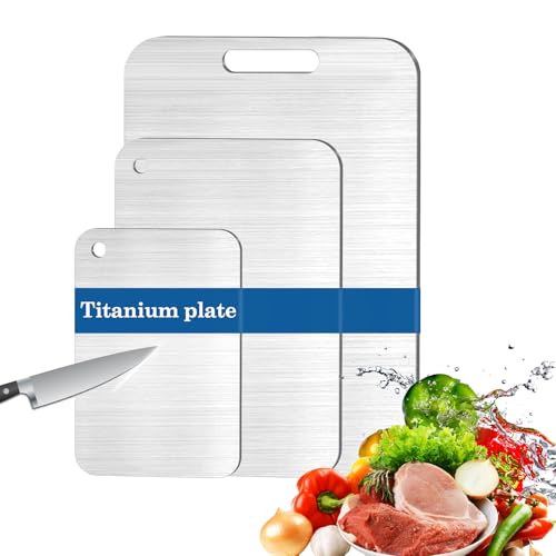 Titan Schneidebrett, 3 Stück Schneidebrett Edelstahl, Titan Chopping Board, Dickes Metallschneide-brett, Doppelseitiges Schneide-brett in Lebensmittelqualität, Auch als Nudelbrett, Backbrett,Teigbrett Titan Schneidebrett, 3 Stück Schneidebrett Edelstahl, Titan Chopping Board, Dickes Metallschneide-brett, Doppelseitiges Schneide-brett in Lebensmittelqualität, Auch als Nudelbrett, Backbrett,Teigbrett von Tccydm