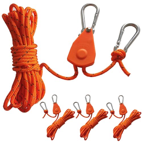 4 Stück 13ft/4M Reflektierend Abspannseile Seil mit Seilspanner, Ø 4mm Einstellbare Seil Ratsche Rope Seilratsche mit Haken, Paracordseil Abspannleine Zeltseil Zeltschnur für Zelt Zeltplane Camping von Tceapoo