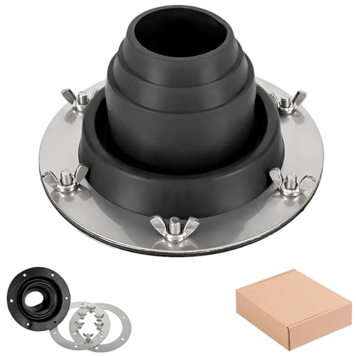Tceapoo Ofenrohrdurchführung Zelt Schwarz, Hot Tent Stove Jack aus Hitzebeständigem Silikon und Edelstahl Basis, Tent Rohrmanschette Dachdurchführung für Campingkocher Zeltofen (Pipe OD 1 3/4"-3 1/4") von Tceapoo