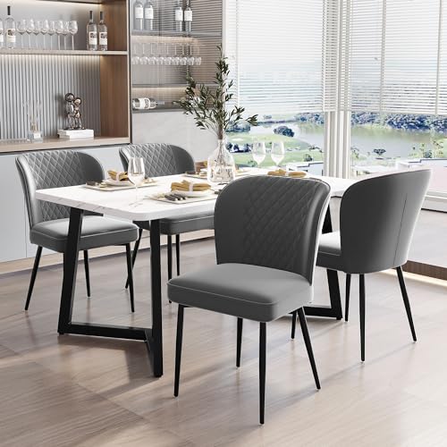 Essgruppe,(Set,117×68×75cm Esstisch mit 4 Stühlen), Moderner Küchentisch Set ,Dunkelgrau Samt Esszimmerstühle , Polsterstuhl Design Stuhl mit Rückenlehne ,MDF Tischplatte in Weißer,Schwarz Tischbeine von Tcewhhy