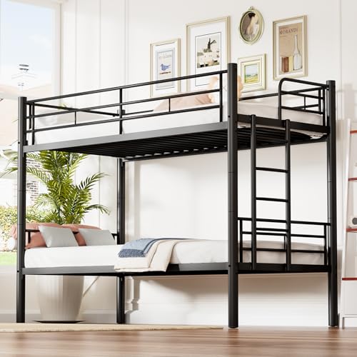 Hochbett Stockbett 90×200cm mit Rausfallschutz und Lattenrost, umbaubar in Zwei Einzelbett, Funktionsbett Etagenbett, Schwarz von Tcewhhy