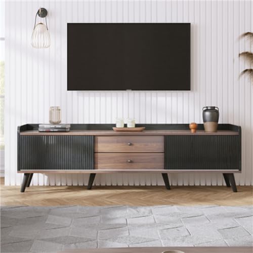 TV Schrank Mit 2 Schubladen TV- Lowboard Niedrige TV-Ständer Mit 2 Schiebetüren Fernsehtisch TV Tisch Board Für Wohnzimmer Esszimmer Sideboard TV Möbel Schwarzv von Tcewhhy