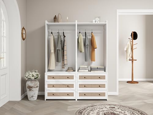Tcewhhy 1PC Weißer Kleiderschrank mit DREI Schubladen – Garderobe mit Stauraumregal im Boho-Stil – Höhe 180 cm – ideal für Flur, Wohnzimmer, Schlafzimmer, Arbeitszimmer oder Büro.Maße:70 * 48 * 180cm von Tcewhhy